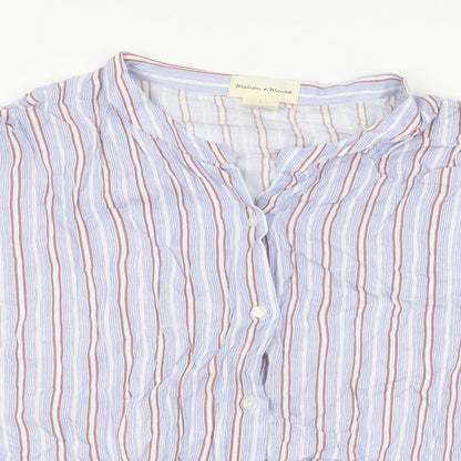 Madison & Monroe Womens Blue Striped Viscose Basic Button-Up Size L Round Neck