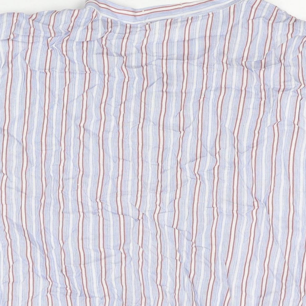 Madison & Monroe Womens Blue Striped Viscose Basic Button-Up Size L Round Neck