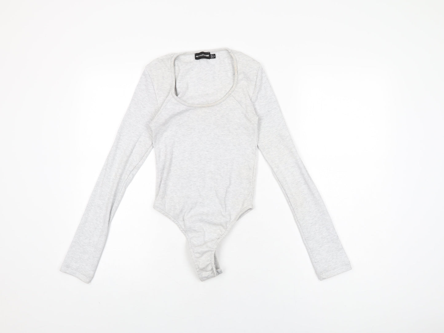 PRETTYLITTLETHING Womens Grey Cotton Bodysuit One-Piece Size 4 Snap