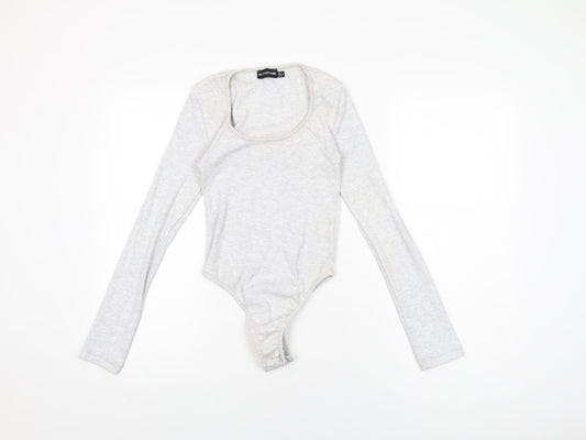 PRETTYLITTLETHING Womens Grey Cotton Bodysuit One-Piece Size 4 Snap