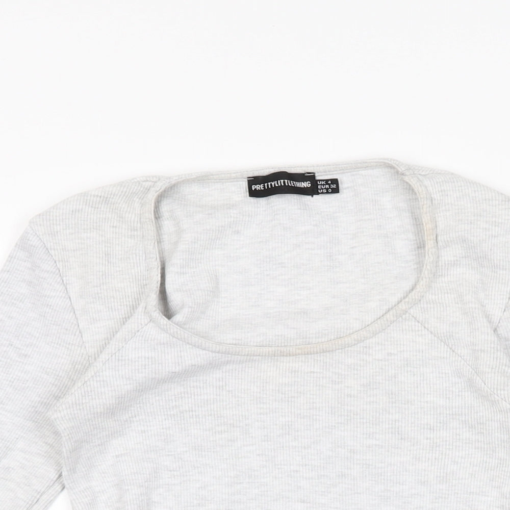 PRETTYLITTLETHING Womens Grey Cotton Bodysuit One-Piece Size 4 Snap