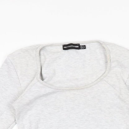 PRETTYLITTLETHING Womens Grey Cotton Bodysuit One-Piece Size 4 Snap