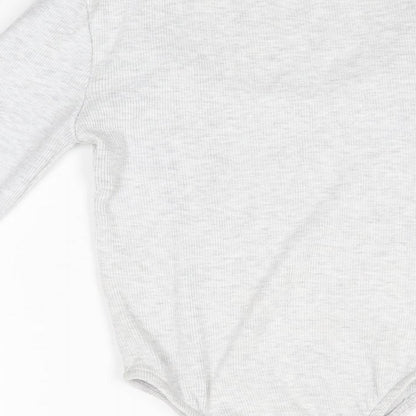 PRETTYLITTLETHING Womens Grey Cotton Bodysuit One-Piece Size 4 Snap
