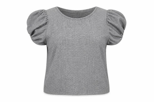 Front view of ASOS women’s grey viscose basic t-shirt, size UK 18, off the shoulder