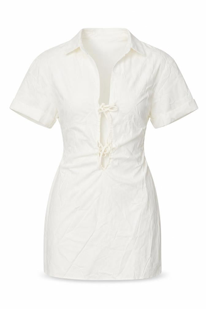 Zara Womens White Viscose Mini Size S Collared Tie