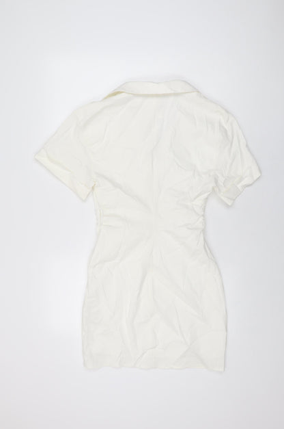 Zara Womens White Viscose Mini Size S Collared Tie