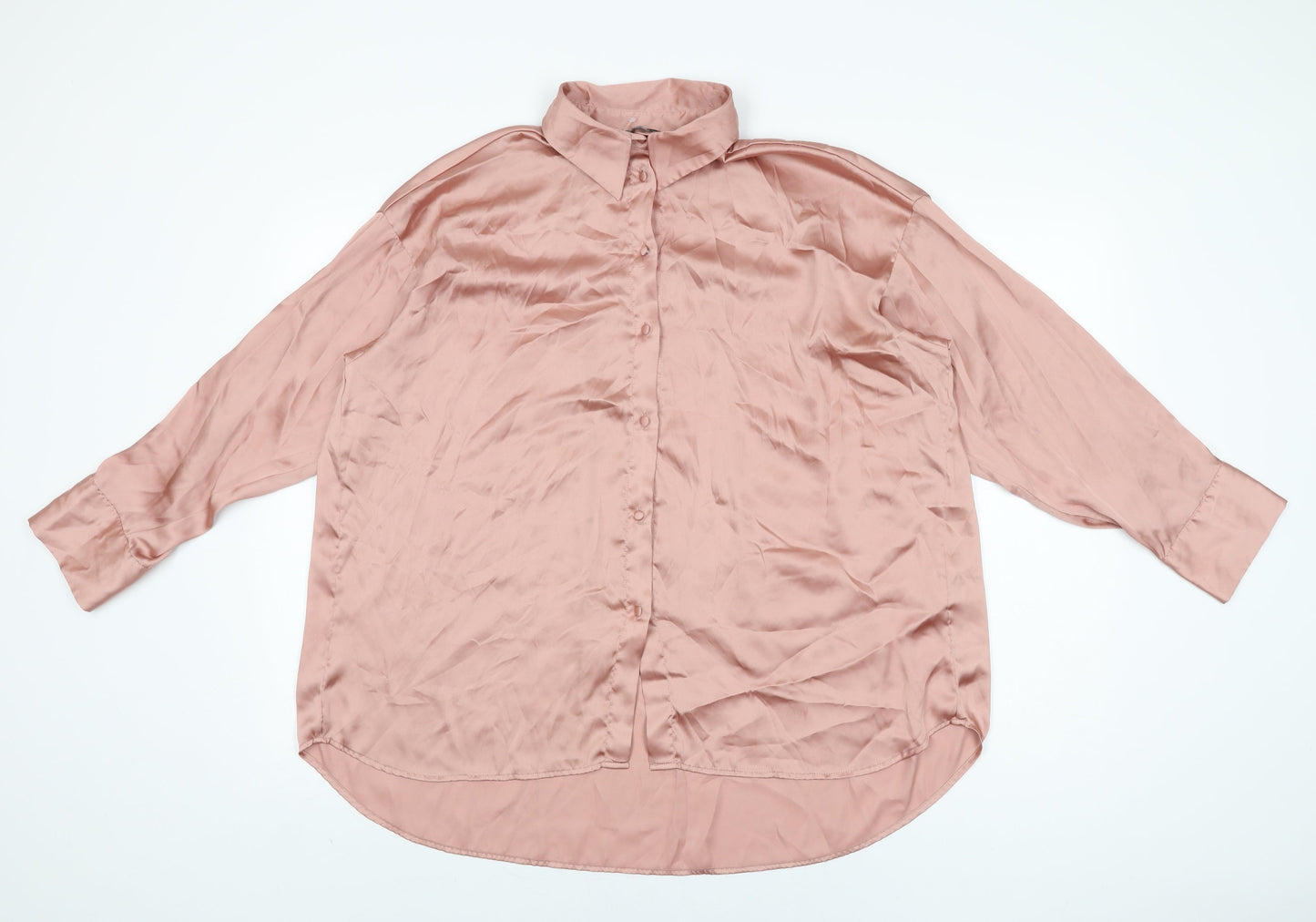 Womens UK Size L Zara Pink Basic Button-Up