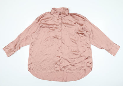 Womens UK Size L Zara Pink Basic Button-Up
