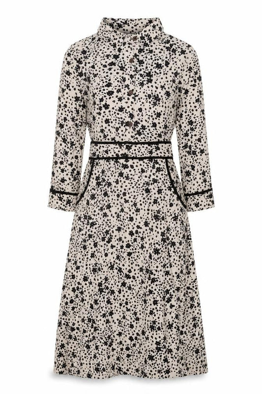 Monteau Womens White Floral Polyester A-Line Size M Collared Button
