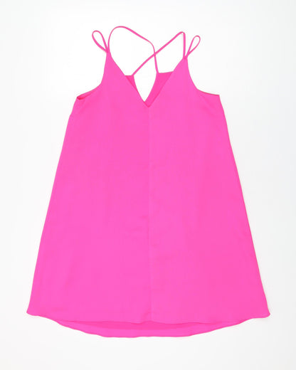 River Island Womens Pink Polyester Shift Size 8 V-Neck Pullover