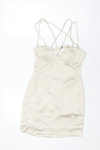 Zara Womens Beige Polyester Mini Size S V-Neck Zip