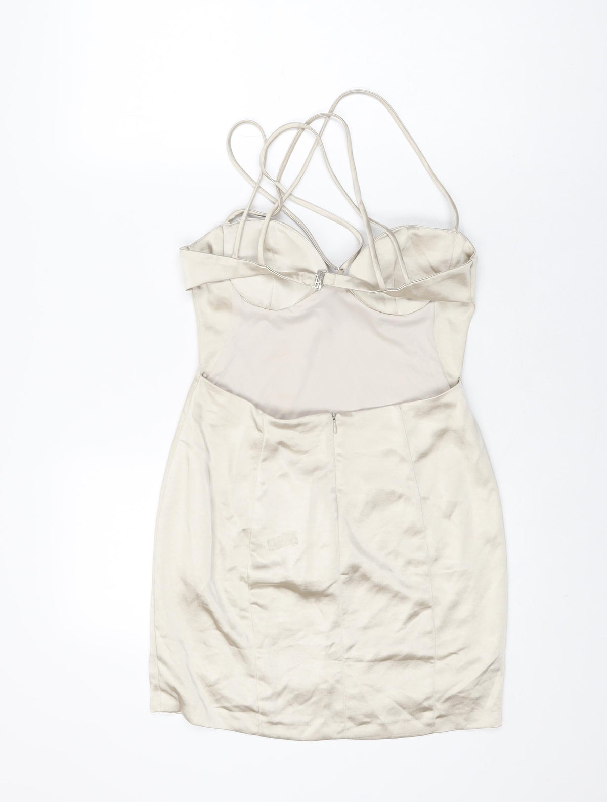 Zara Womens Beige Polyester Mini Size S V-Neck Zip