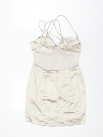 Zara Womens Beige Polyester Mini Size S V-Neck Zip