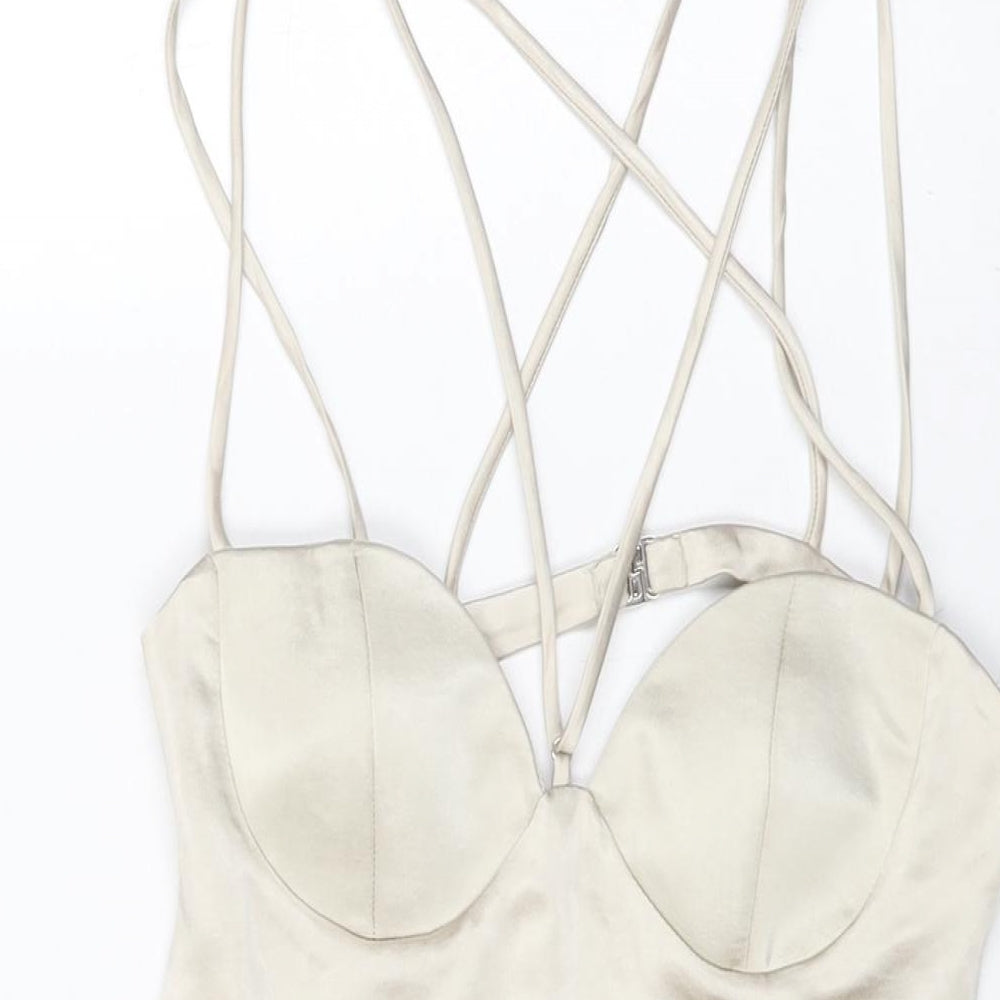 Zara Womens Beige Polyester Mini Size S V-Neck Zip