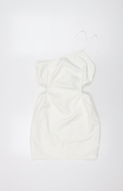 Zara Womens White Polyester Mini Size XS One Shoulder Zip