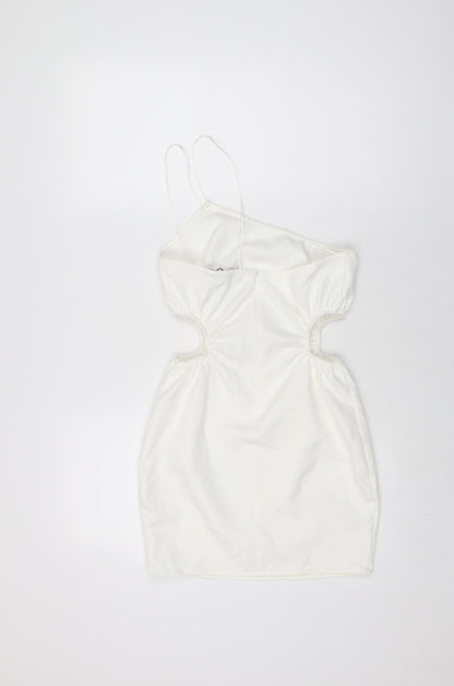 Zara Womens White Polyester Mini Size XS One Shoulder Zip