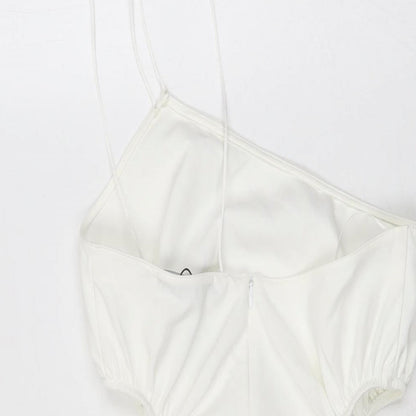 Zara Womens White Polyester Mini Size XS One Shoulder Zip