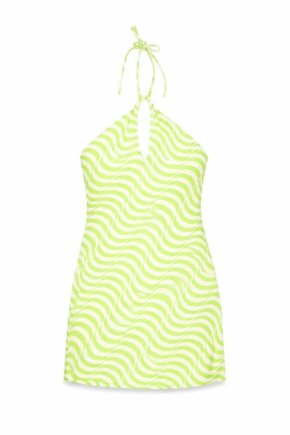 Zara Womens Green Geometric Viscose Mini Size S Halter Zip