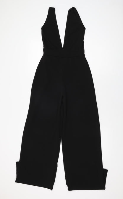 PRETTYLITTLETHING Womens Black Polyester Jumpsuit One-Piece Size 4 L35 in Pullover