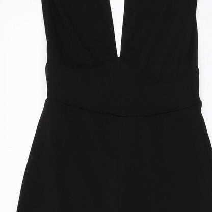 PRETTYLITTLETHING Womens Black Polyester Jumpsuit One-Piece Size 4 L35 in Pullover