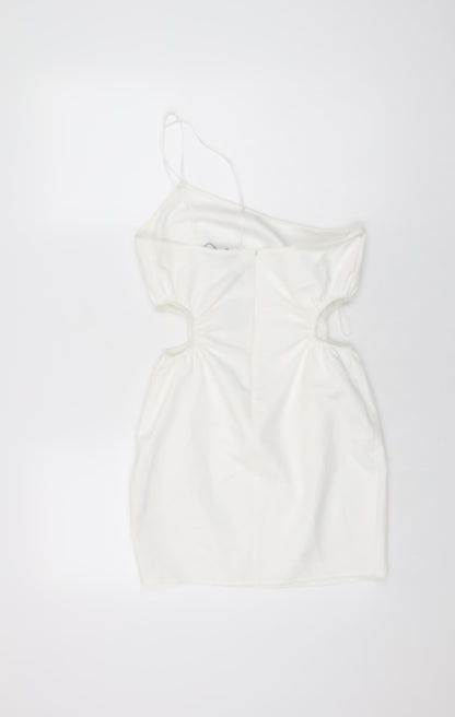 Zara Womens White Polyester Mini Size S One Shoulder Zip