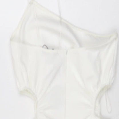 Zara Womens White Polyester Mini Size S One Shoulder Zip