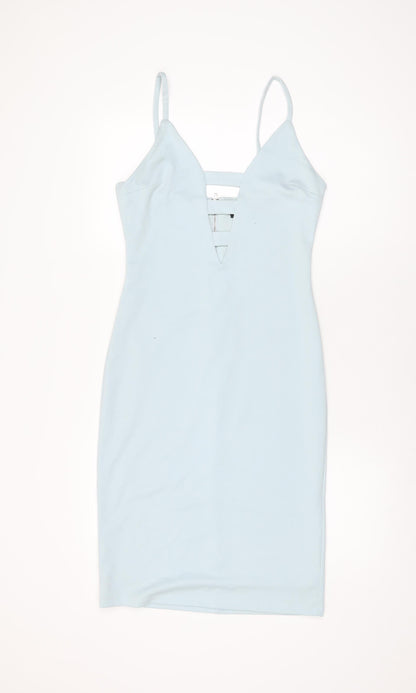 FOREVER 21 Womens Blue Polyester Bodycon Size M V-Neck Zip