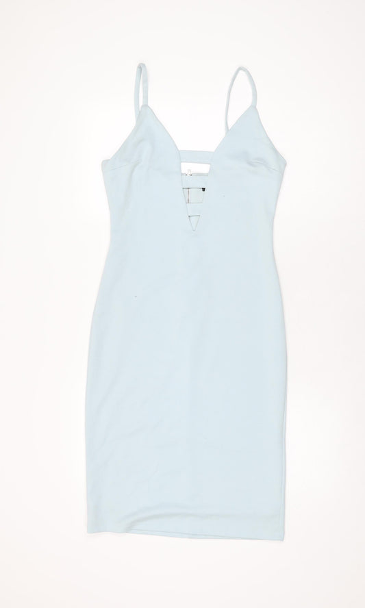 FOREVER 21 Womens Blue Polyester Bodycon Size M V-Neck Zip