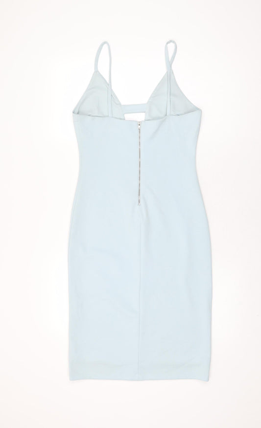 FOREVER 21 Womens Blue Polyester Bodycon Size M V-Neck Zip