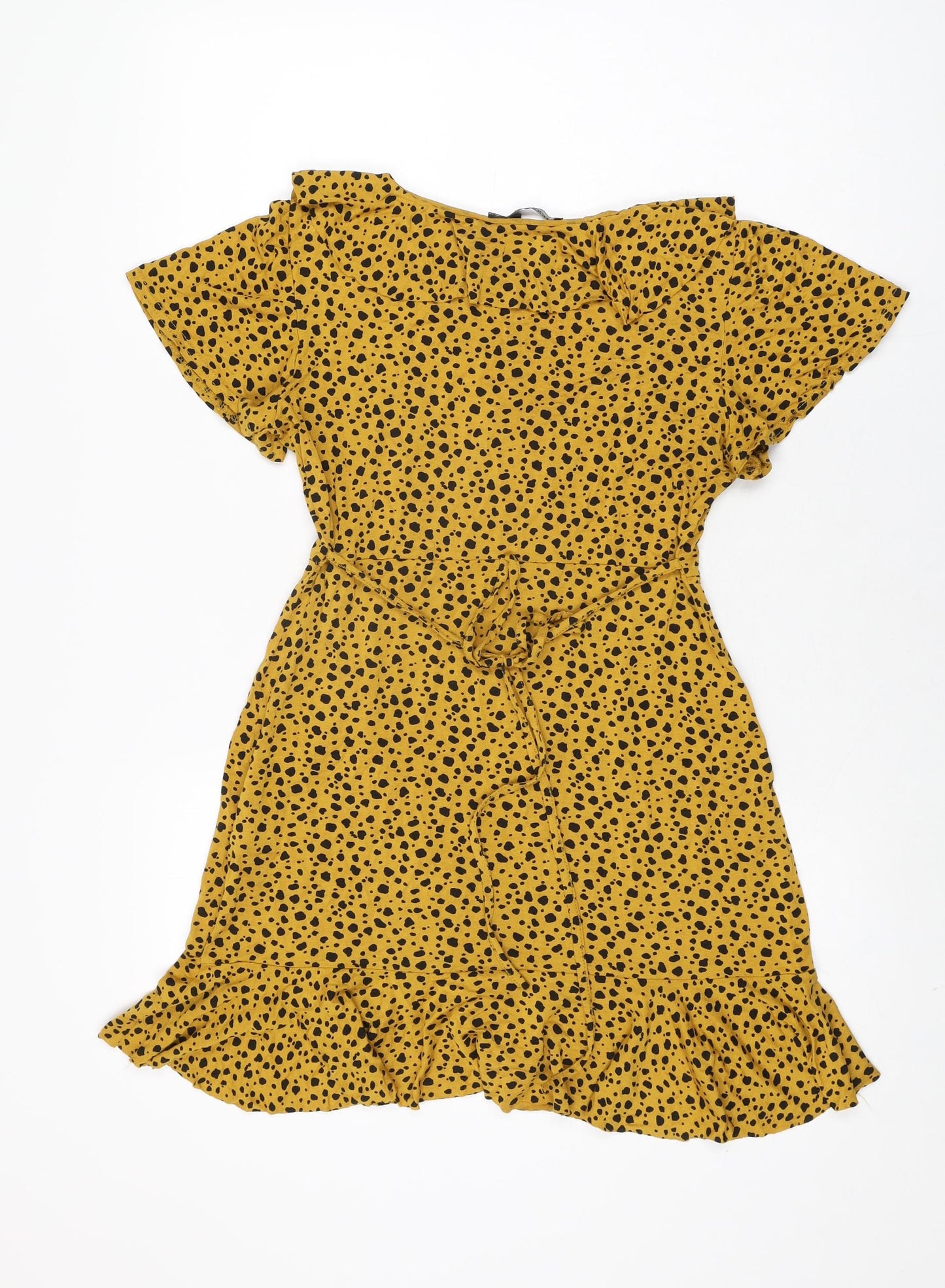 Boohoo Womens Yellow Geometric Viscose Mini Size 10 V-Neck Pullover