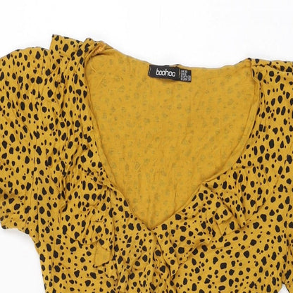Boohoo Womens Yellow Geometric Viscose Mini Size 10 V-Neck Pullover