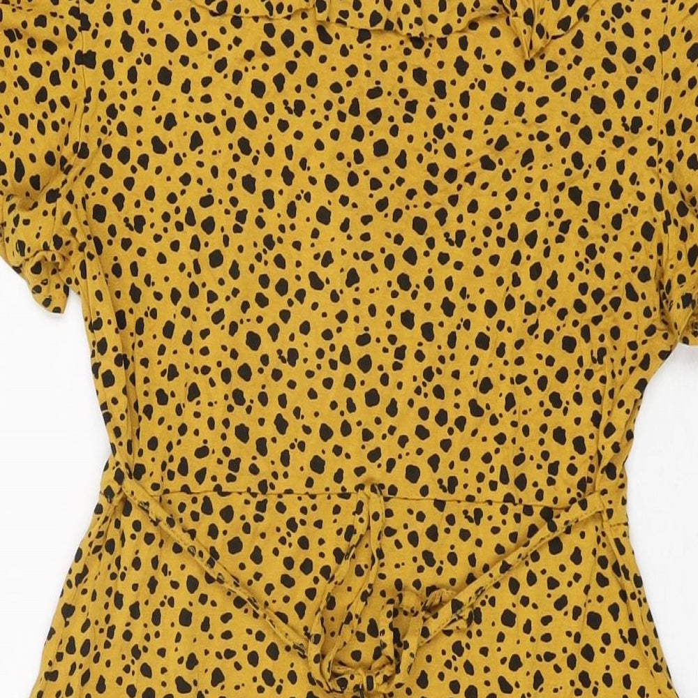 Boohoo Womens Yellow Geometric Viscose Mini Size 10 V-Neck Pullover