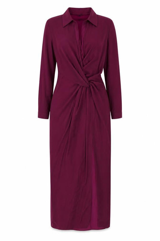 Front view of Missguided women’s purple polyester maxi, size UK 8, collared zip