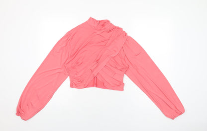 Womens UK Size 10 Flounce Pink Cropped T-Shirt