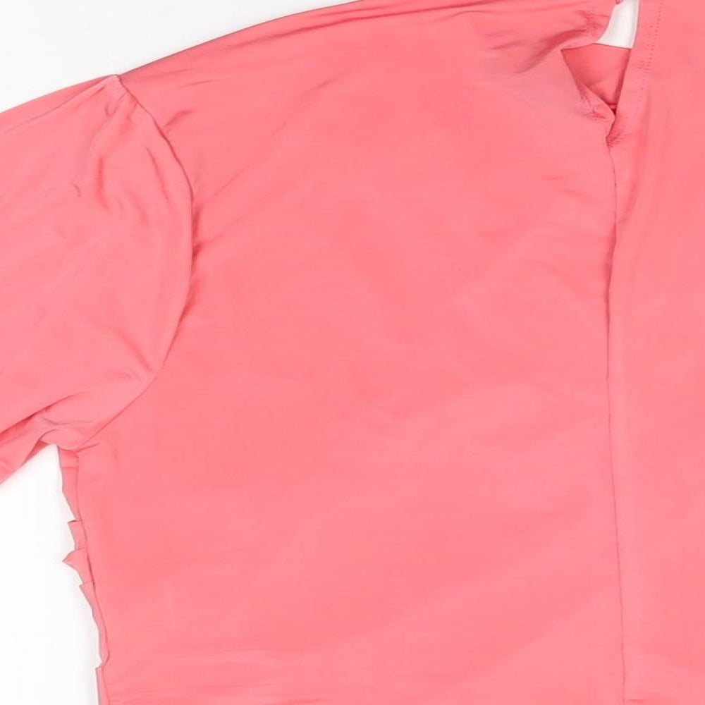 Womens UK Size 10 Flounce Pink Cropped T-Shirt