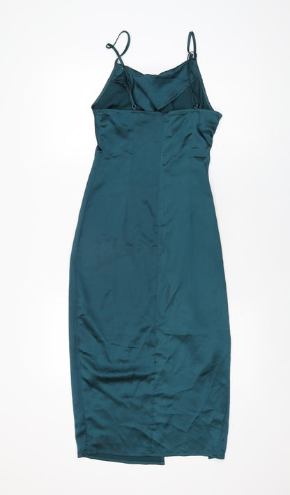 PRETTYLITTLETHING Womens Green Polyester Bodycon Size 8 Cowl Neck Zip