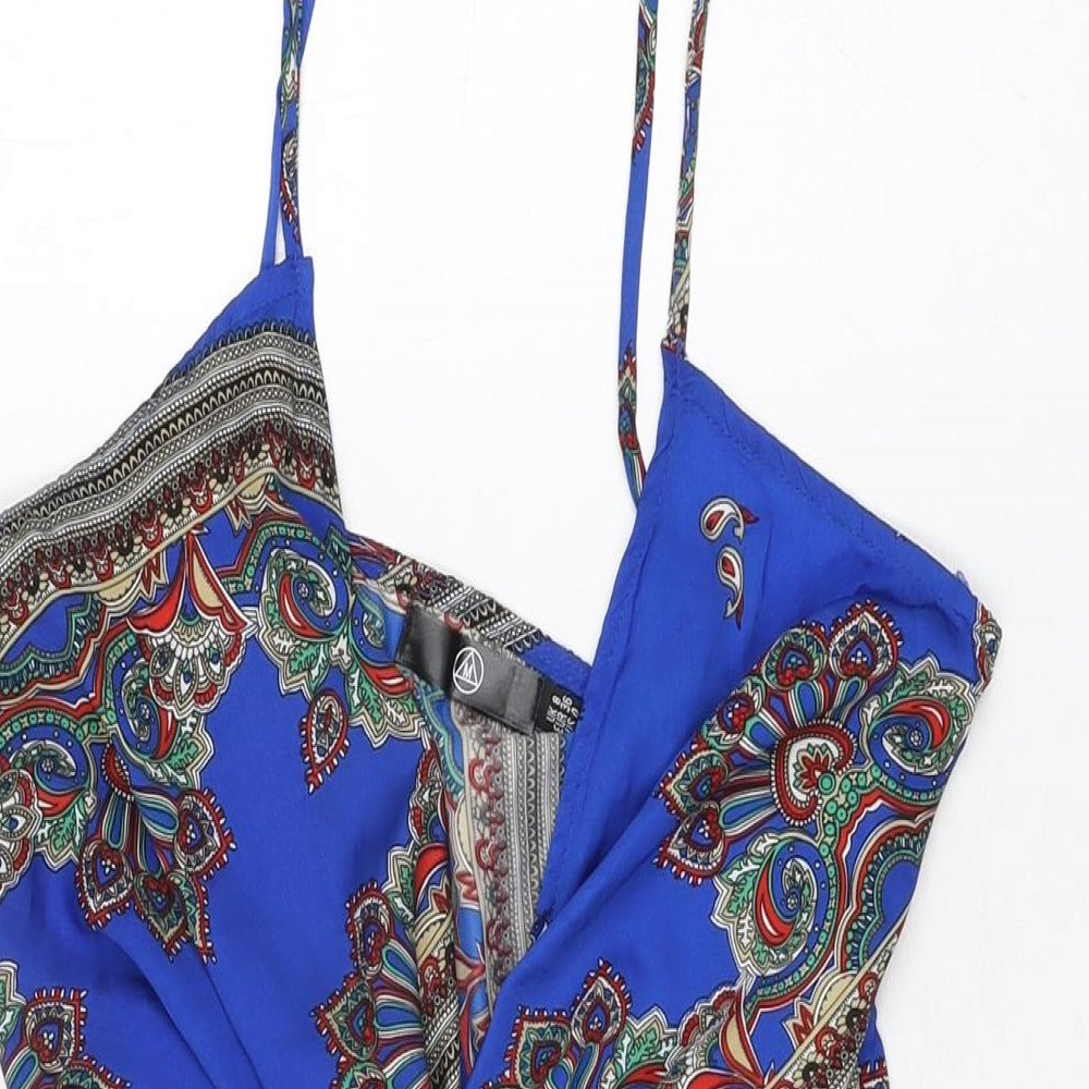 Missguided Womens Blue Geometric Polyester Mini Size 8 V-Neck Zip