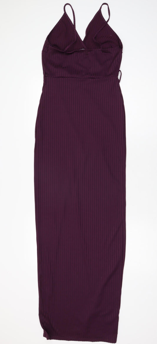 PRETTYLITTLETHING Womens Purple Polyester Maxi Size 8 V-Neck Pullover