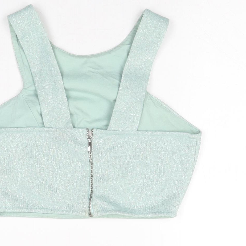 Womens UK Size 10 Topshop Blue Cropped T-Shirt