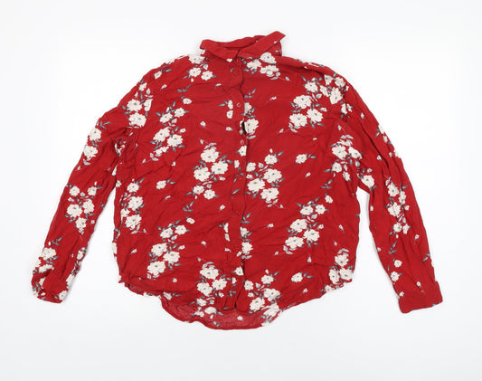 Womens UK Size 12 H&M Red Basic Button-Up