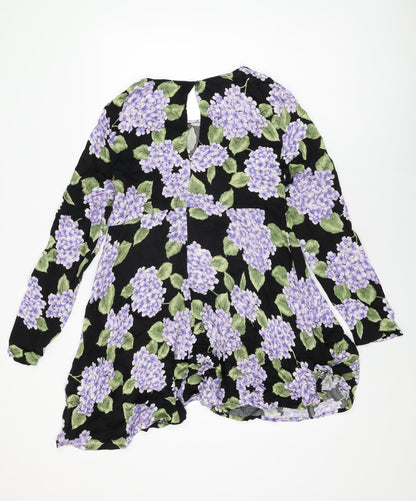 MINKPINK Womens Black Floral Viscose Shift Size M Round Neck Button