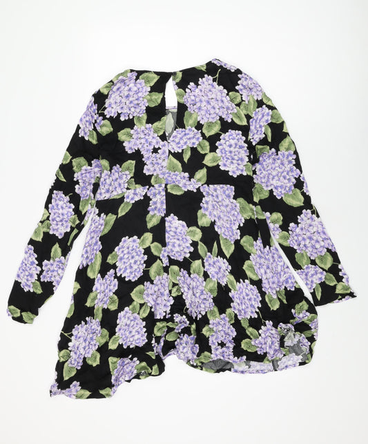 MINKPINK Womens Black Floral Viscose Shift Size M Round Neck Button