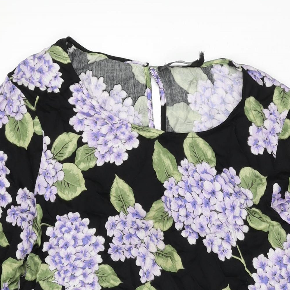 MINKPINK Womens Black Floral Viscose Shift Size M Round Neck Button