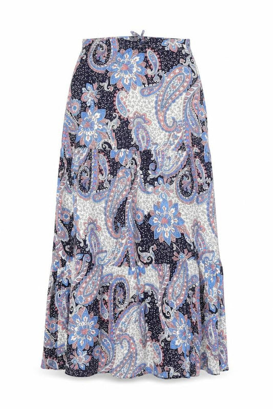 Front view of Miss Evie girls’ multicoloured floral viscose swing skirt, size 13, years regular drawstring