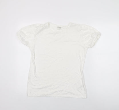 Monsoon Womens White Geometric Polyester Basic T-Shirt Size S Round Neck