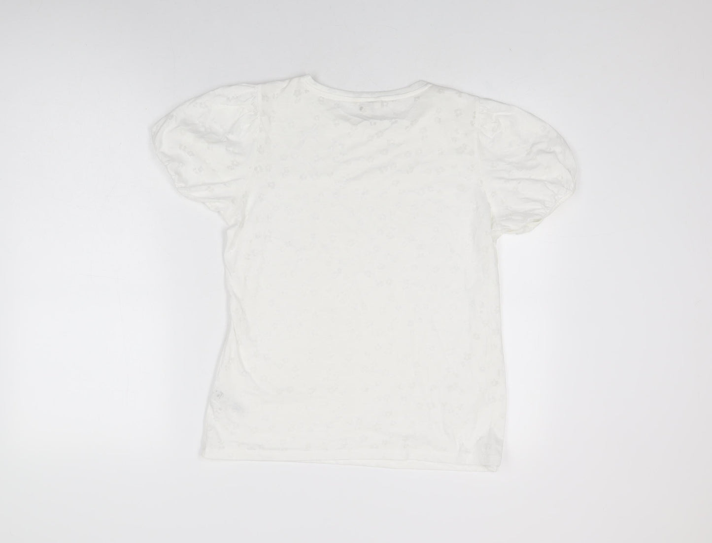 Monsoon Womens White Geometric Polyester Basic T-Shirt Size S Round Neck