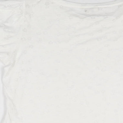 Monsoon Womens White Geometric Polyester Basic T-Shirt Size S Round Neck