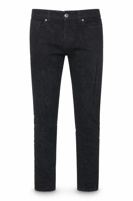 Front view of Denim & Co. men’s black cotton skinny jeans, size 30, in, 32-inch leg regular zip