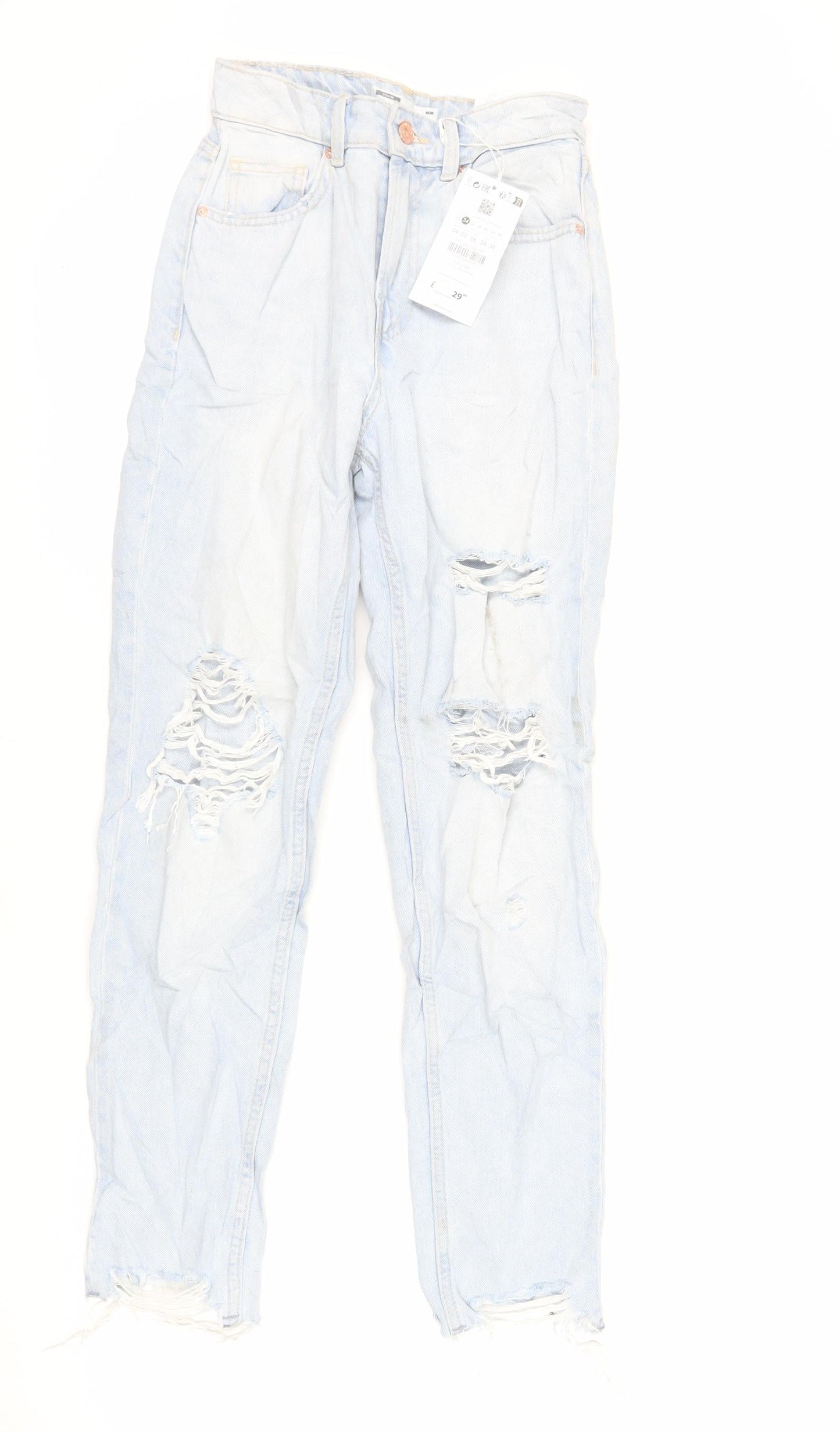 Bershka Womens Blue Cotton Mom Jeans Size 6 L28 in Regular Zip