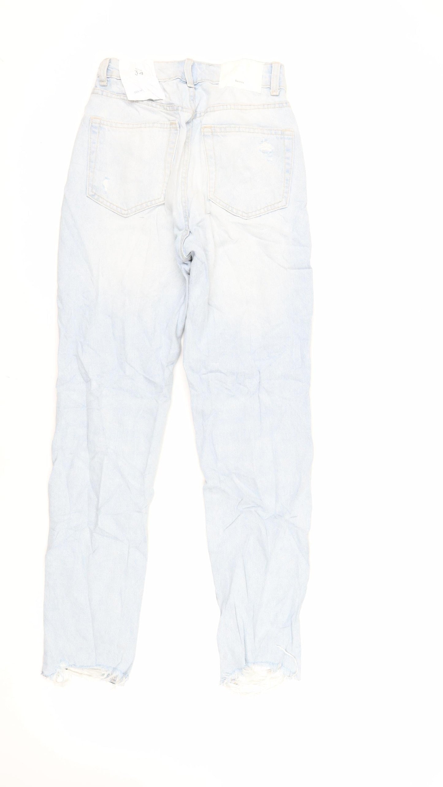 Bershka Womens Blue Cotton Mom Jeans Size 6 L28 in Regular Zip